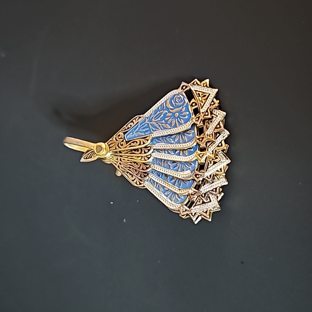 Vintage Brooch/Pendant Spanish Damascene Blue Enamel and Gold Plated - Picture 4 of 5